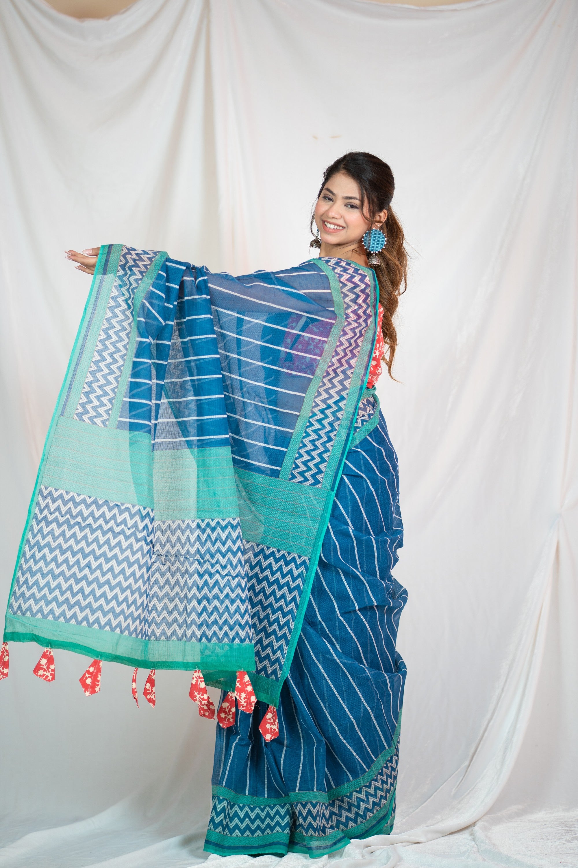 Cerulean Charm - Kota Doria Saree