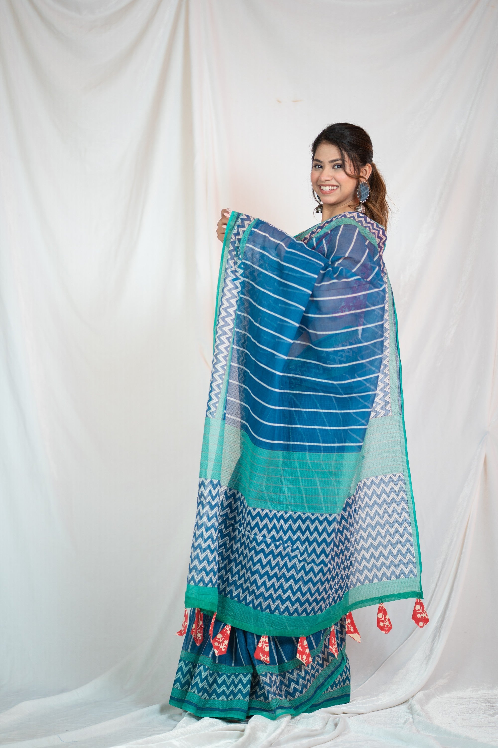 Cerulean Charm - Kota Doria Saree