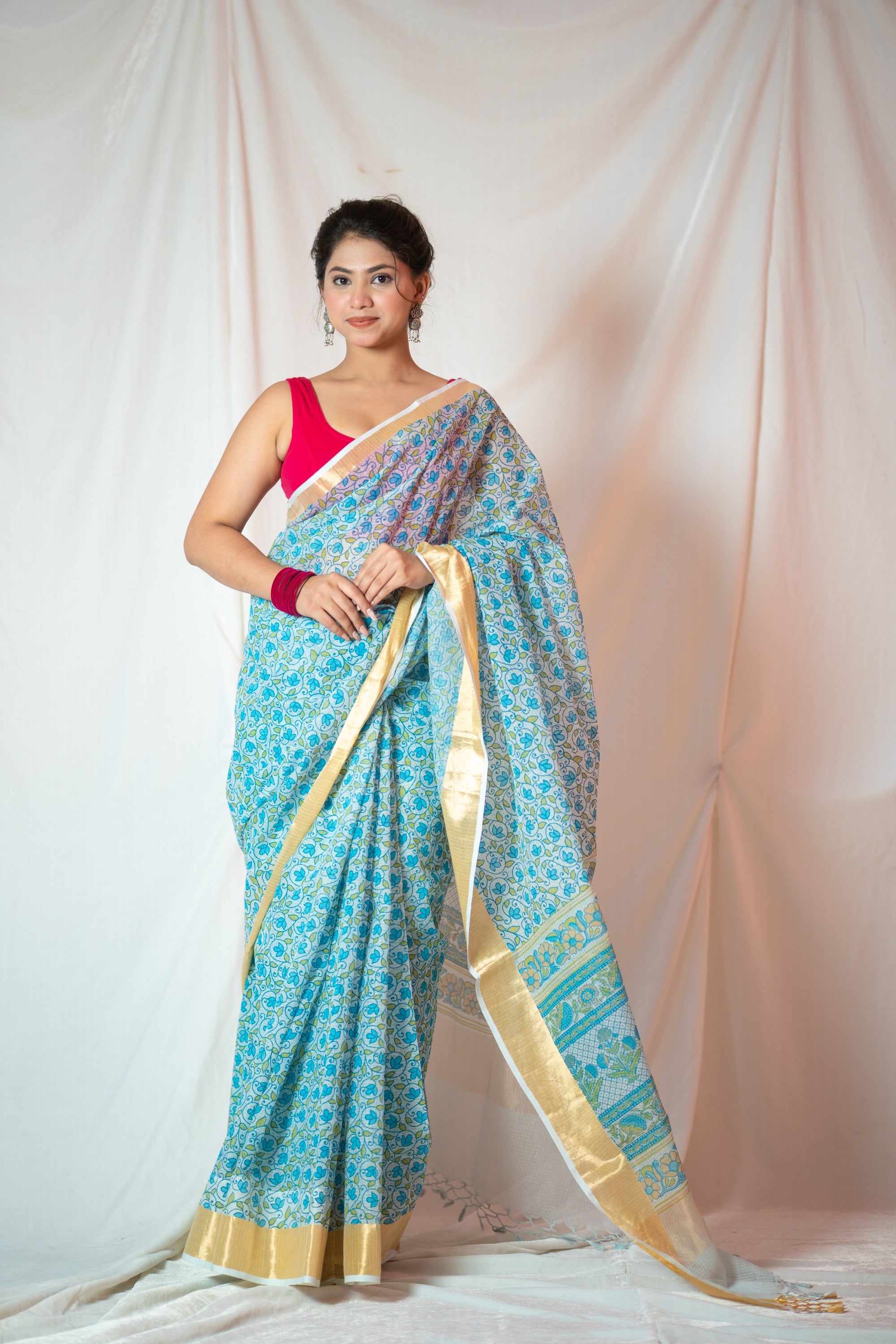 Breezy Blue - Kota Doria Cotton Saree