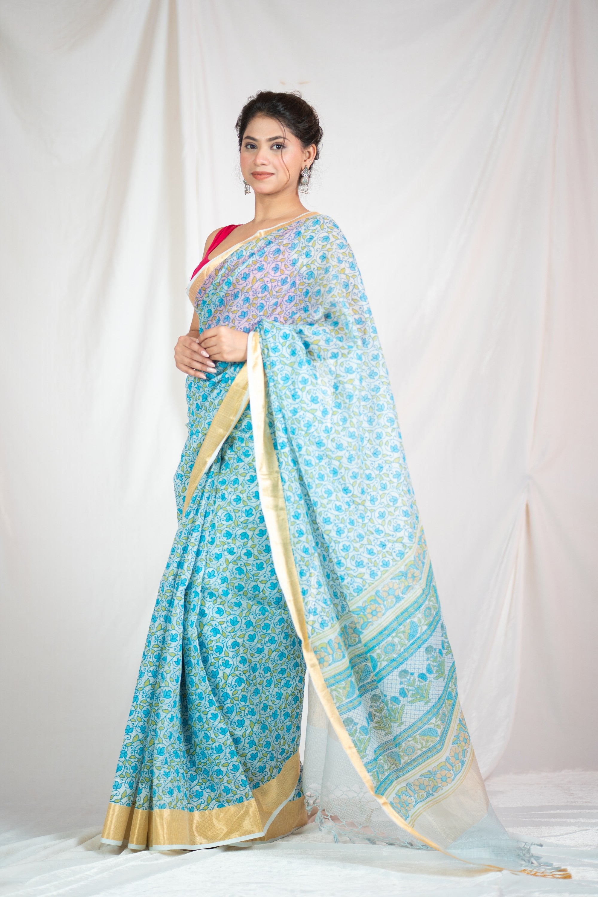 Breezy Blue - Kota Doria Cotton Saree