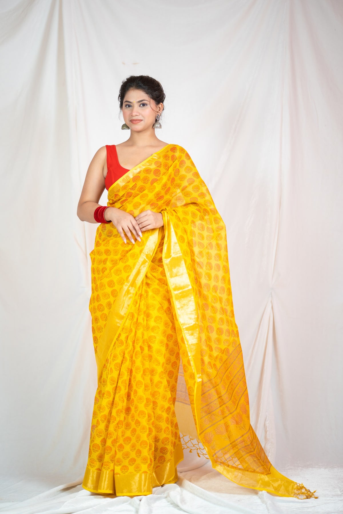 Charulatha- Yellow Kota Doria Saree