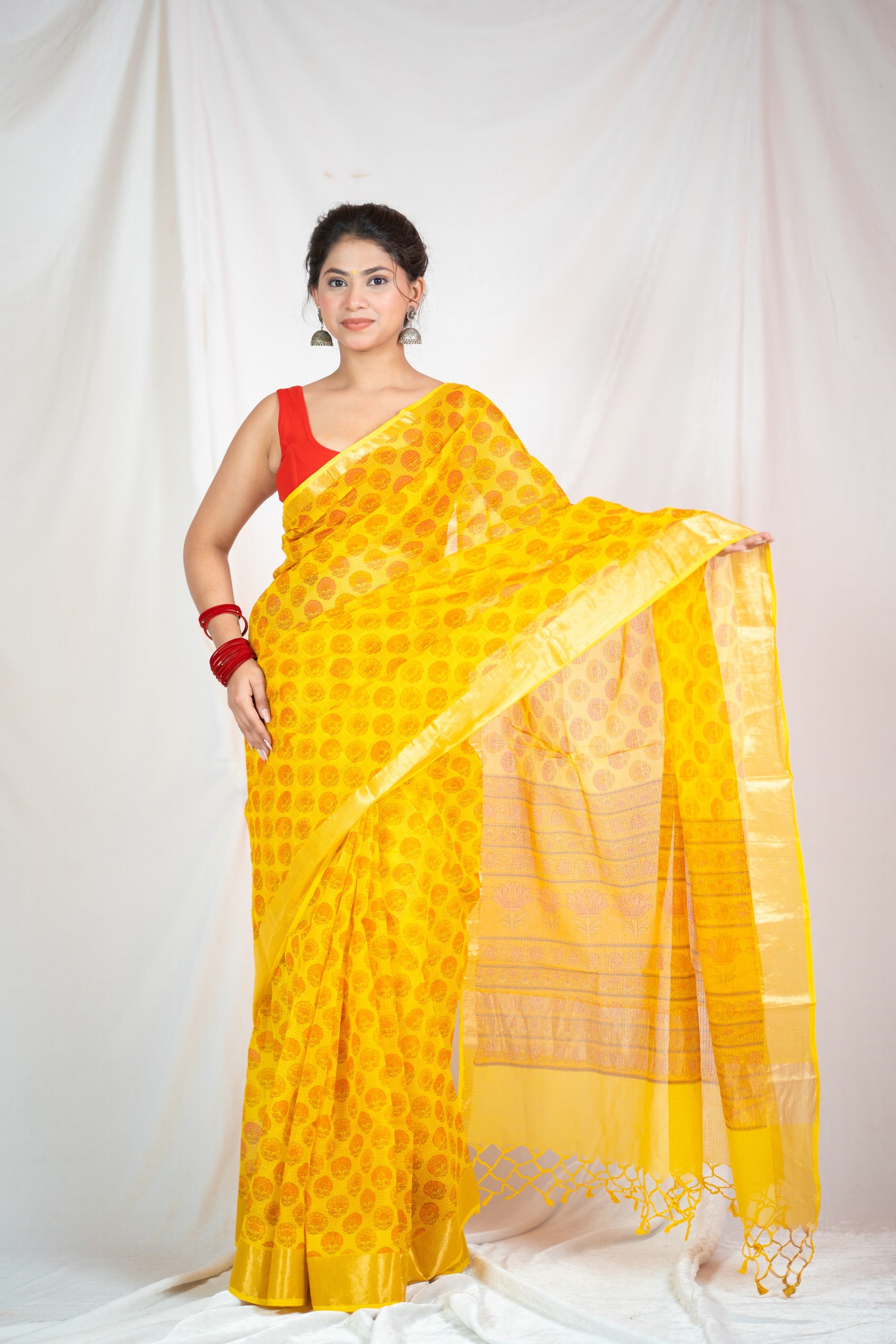 Charulatha- Yellow Kota Doria Saree