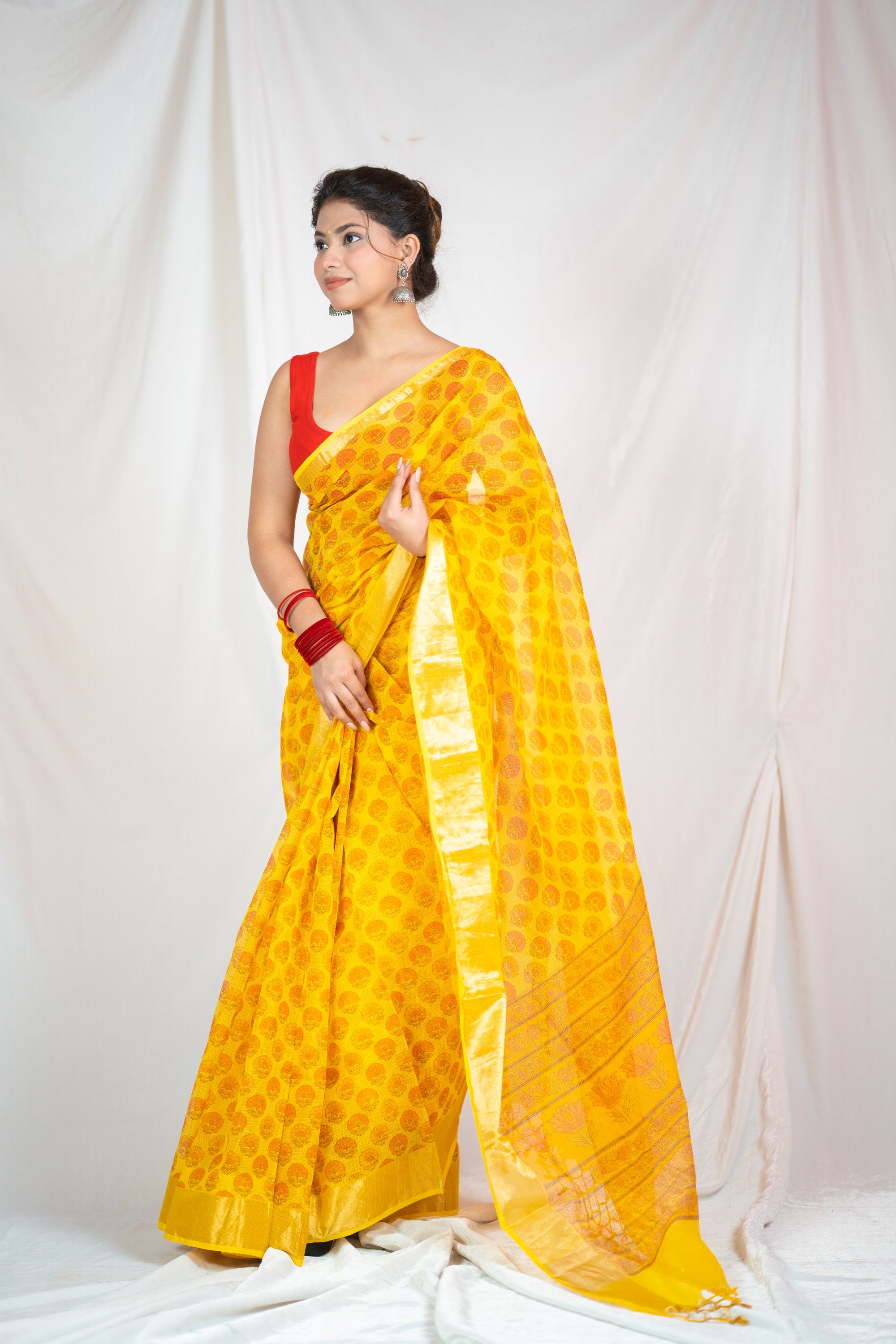 Charulatha- Yellow Kota Doria Saree