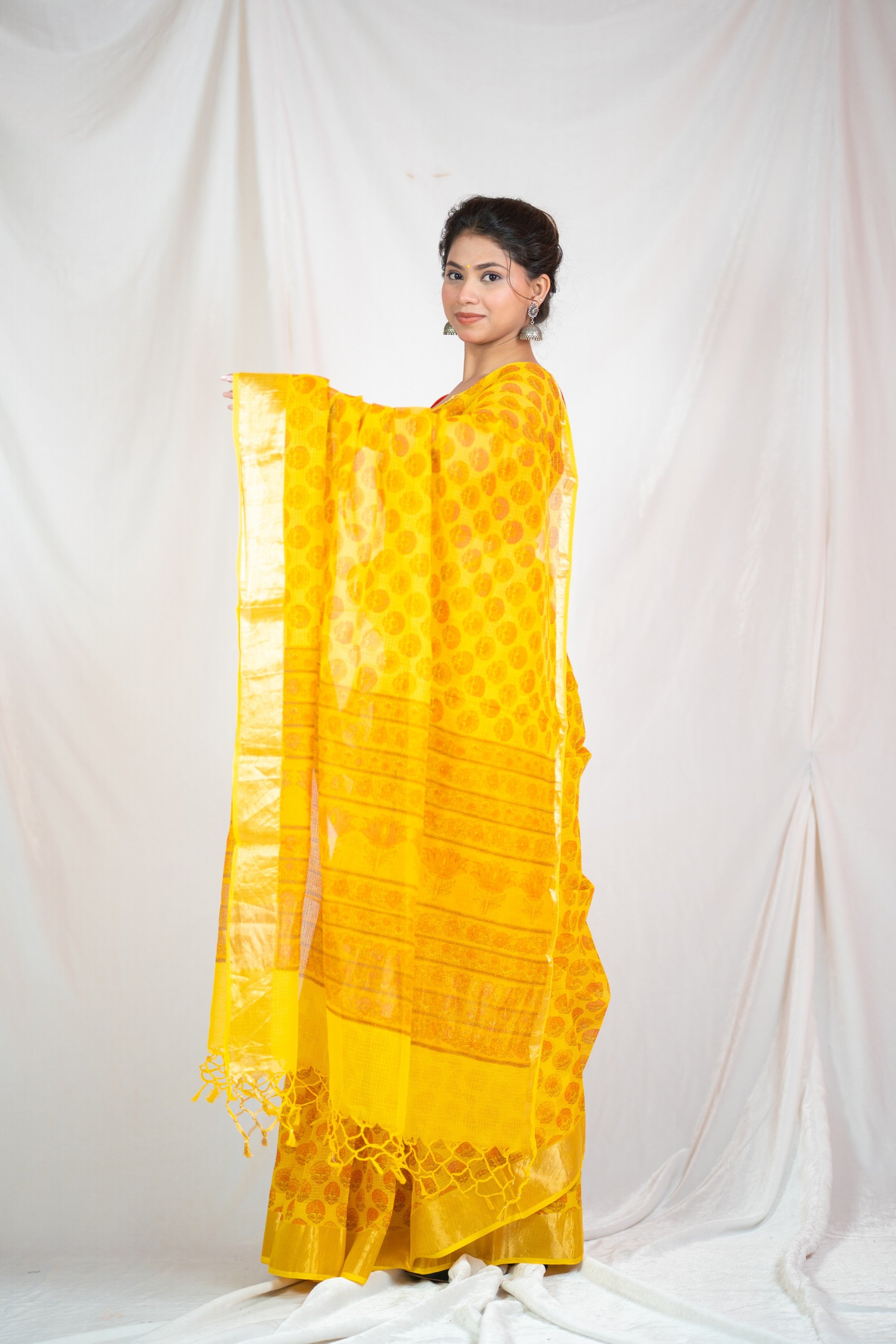 Charulatha- Yellow Kota Doria Saree