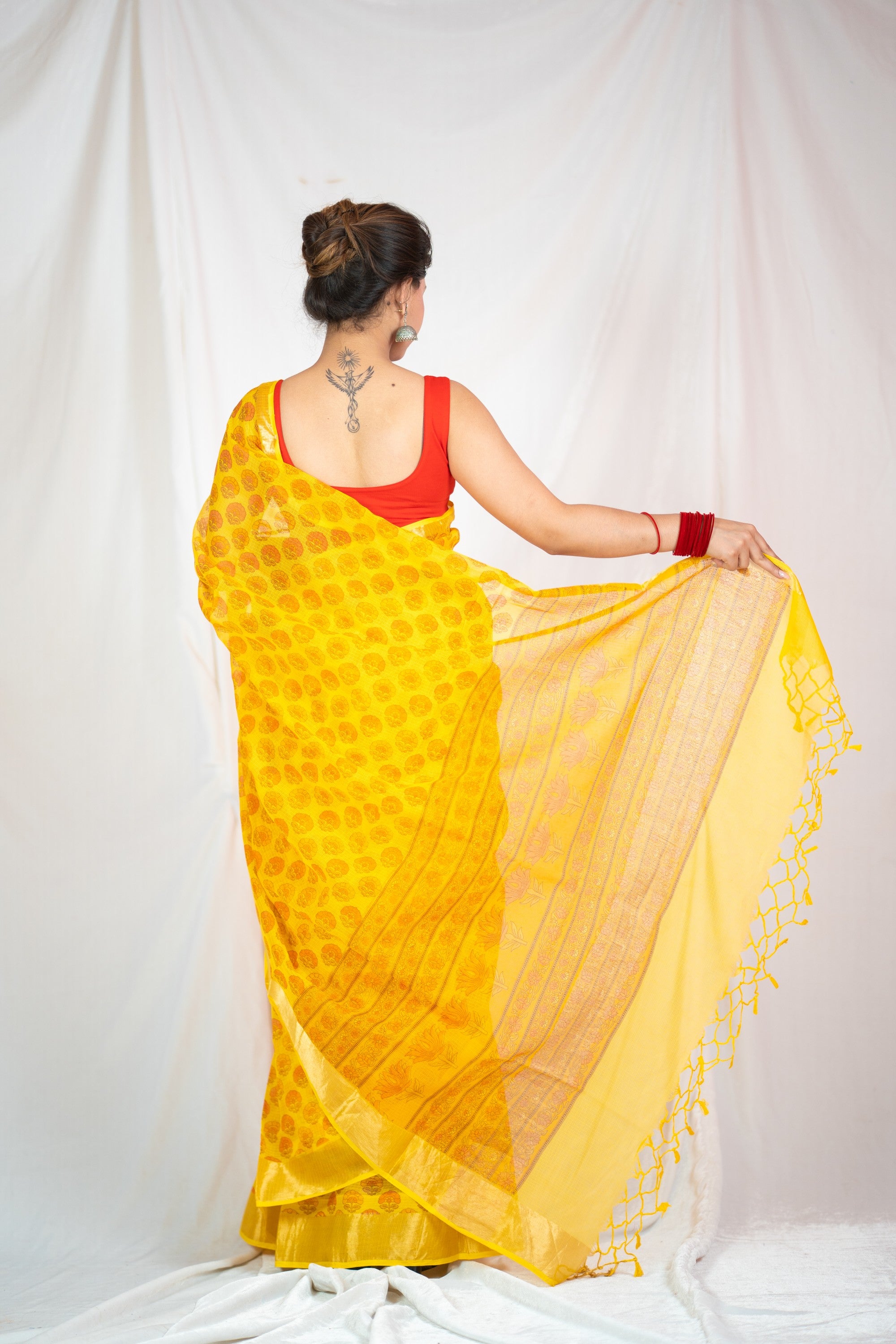 Charulatha- Yellow Kota Doria Saree