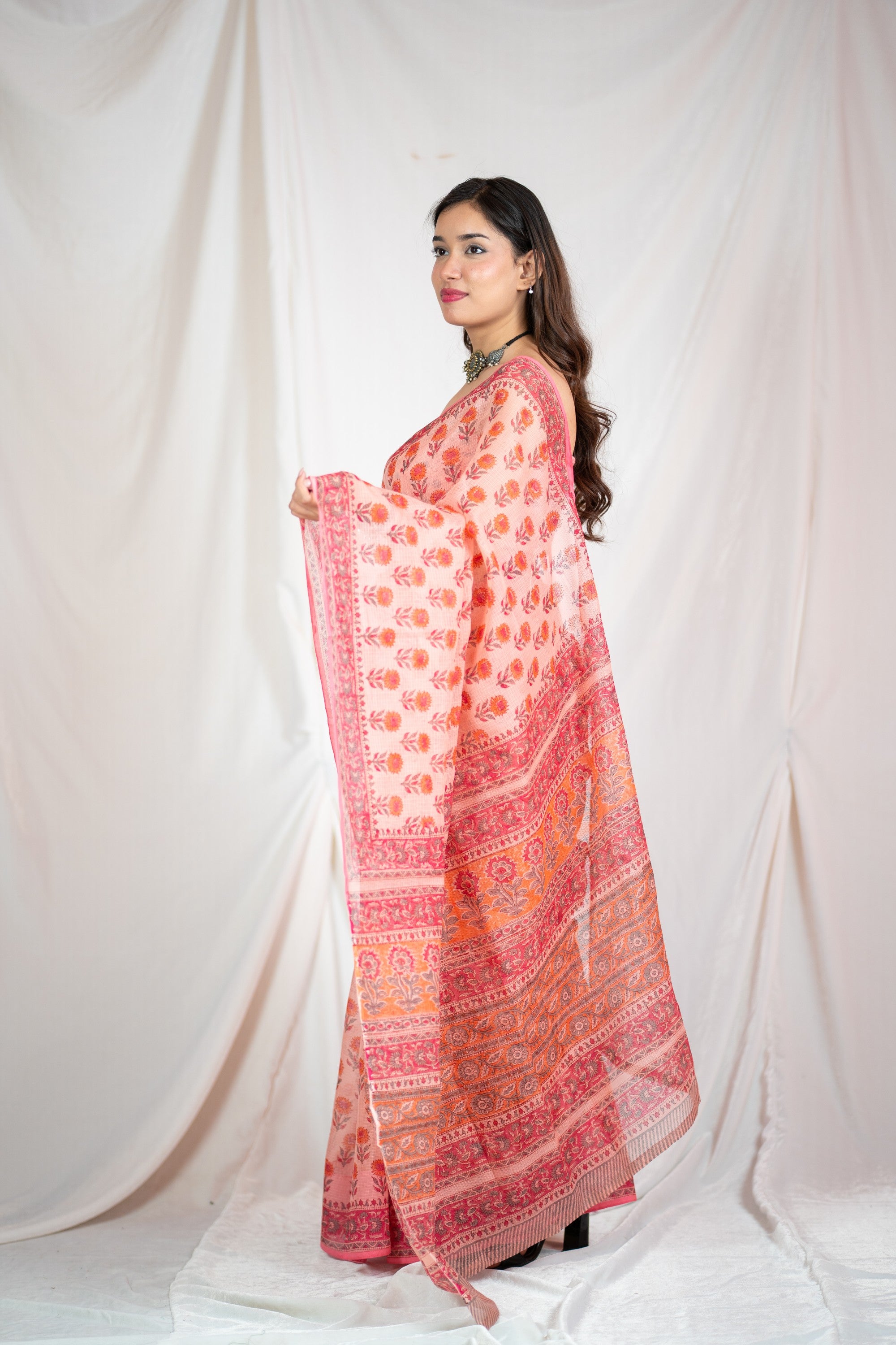 Blossom Breeze- Pink Kota Doria Saree