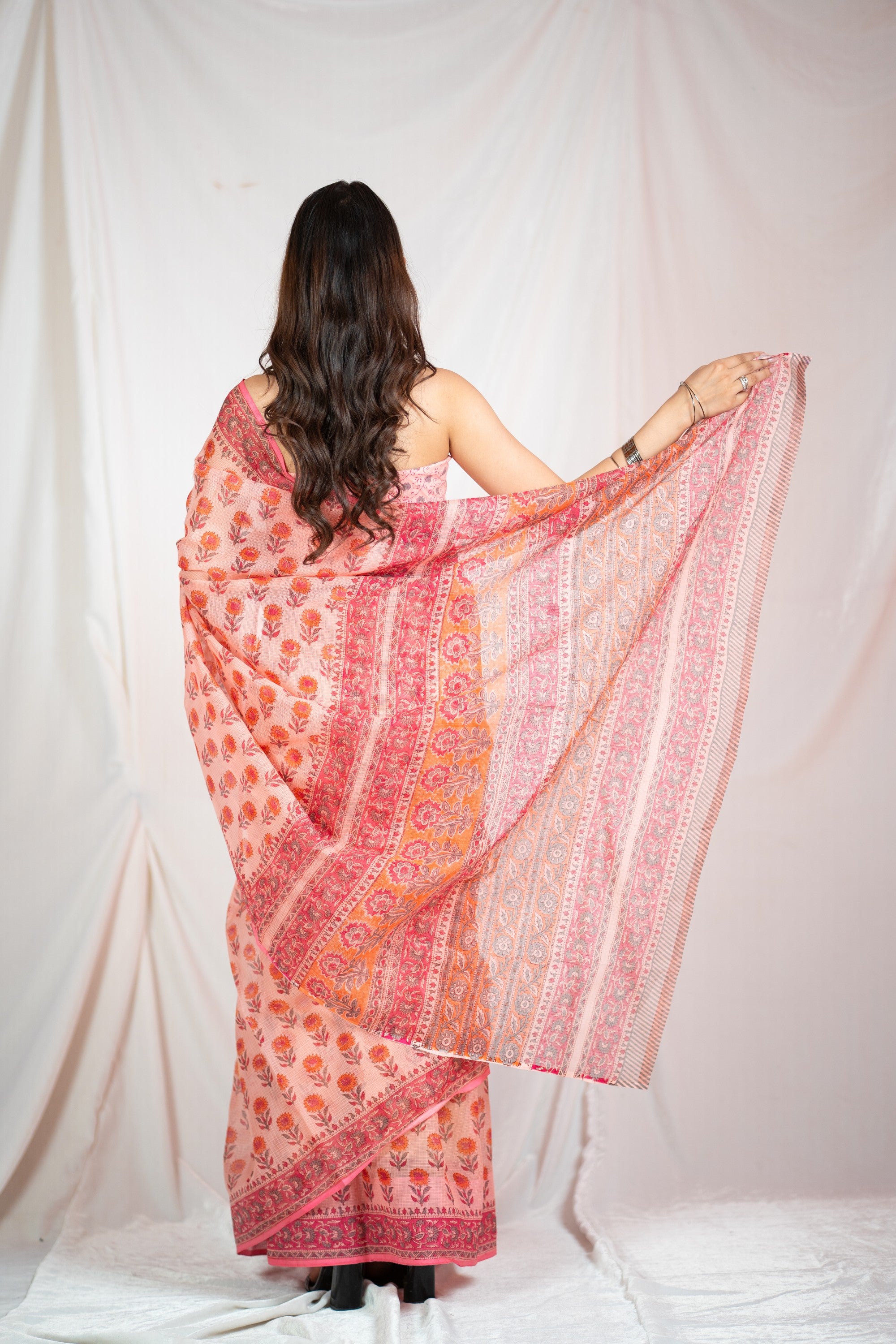 Blossom Breeze- Pink Kota Doria Saree