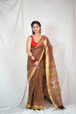 Autumn Aura- Brown Kota Doria Saree