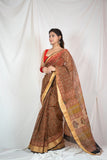 Autumn Aura- Brown Kota Doria Saree