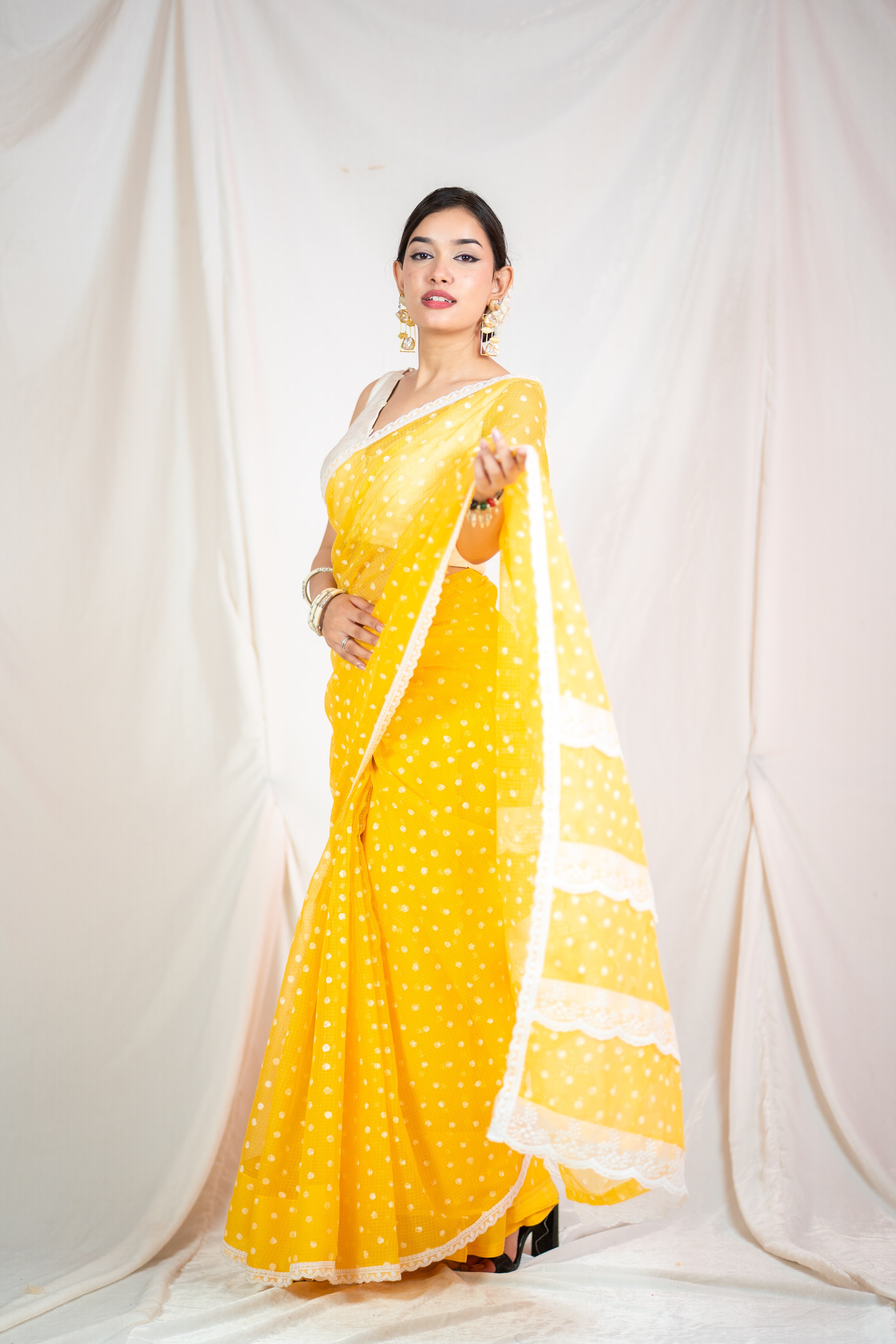 Bindu Re Bindu - Yellow Kota Doria saree