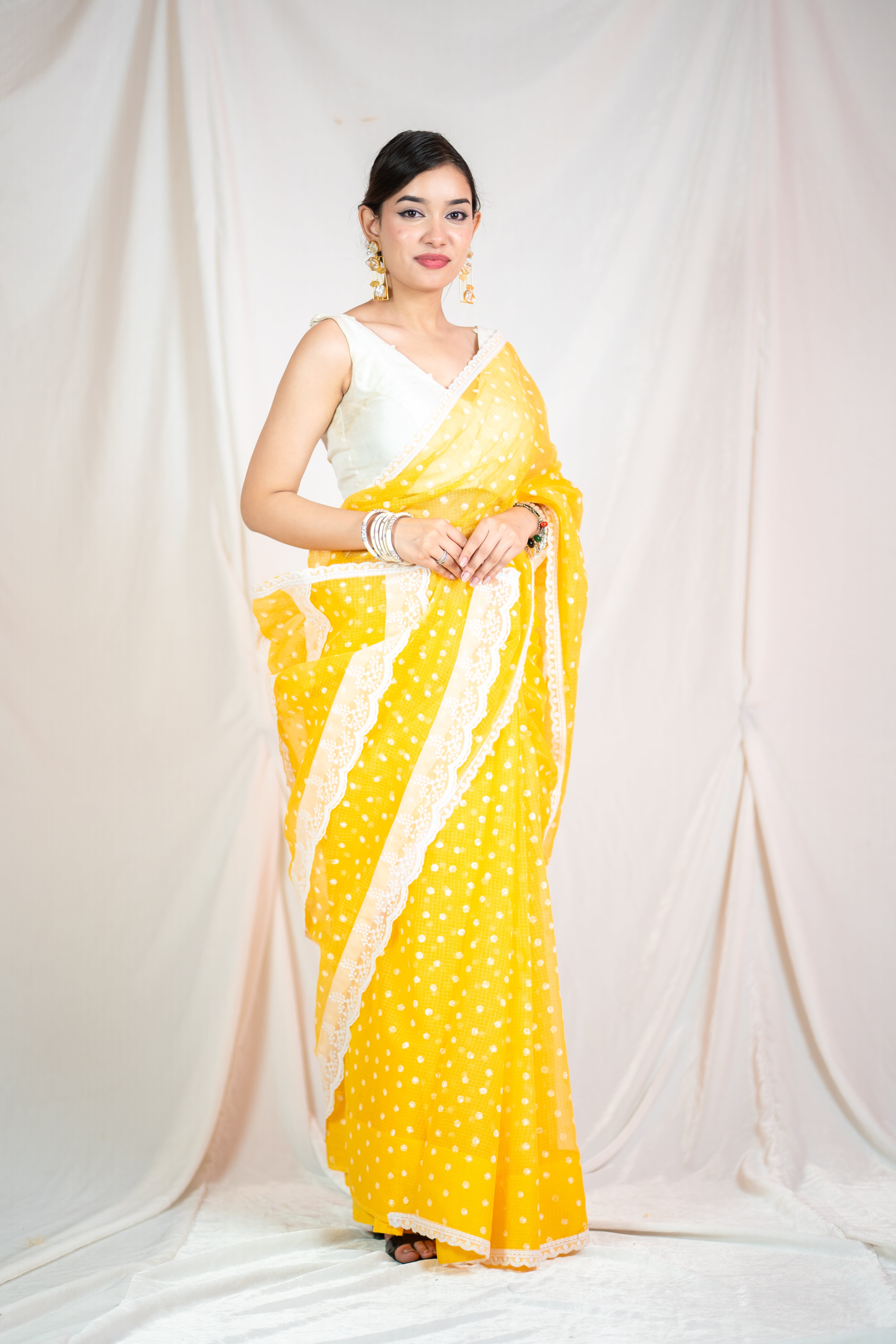 Bindu Re Bindu - Yellow Kota Doria saree