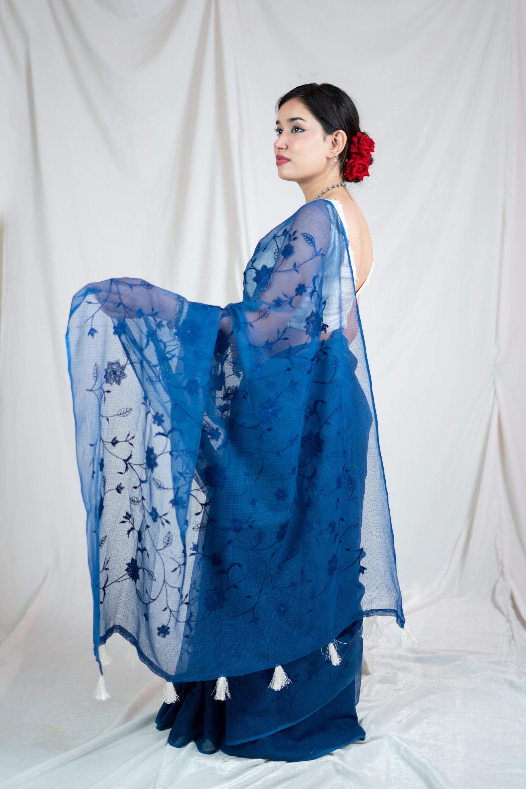 Blue Lagoon Bliss- Emb Kota Doria Saree