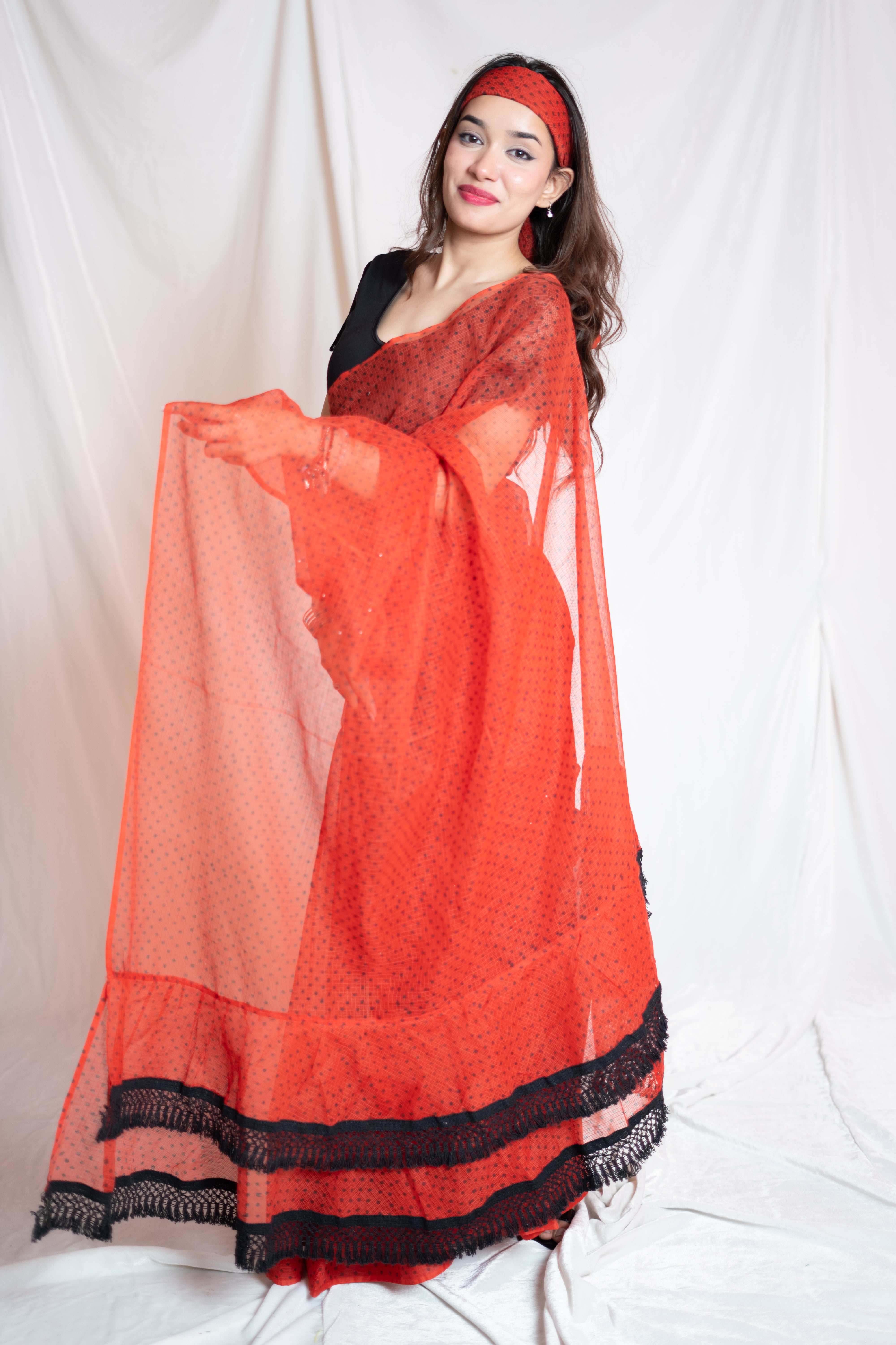 Bhole ri Bindu- Red Kota Doria Saree